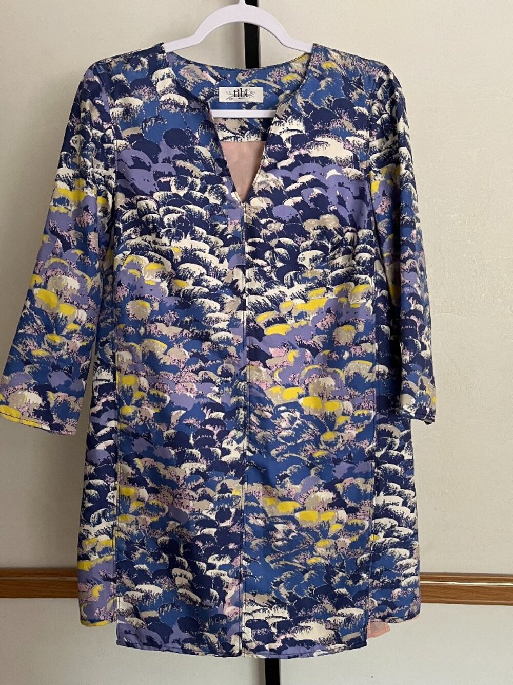 Tibi New York V-Neck Long Sleeve Silky Patterned Dress
